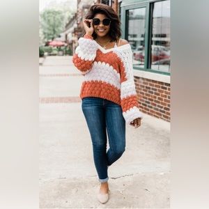 Pink Lily Better Than That Chunky Cropped Sweater in Rust